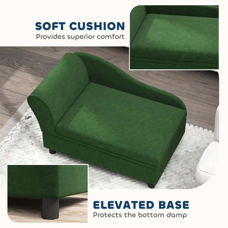 PawHut Pet Sofa Bed Couch With Storage, Pet Sofa For Cats And Small Dogs, Green