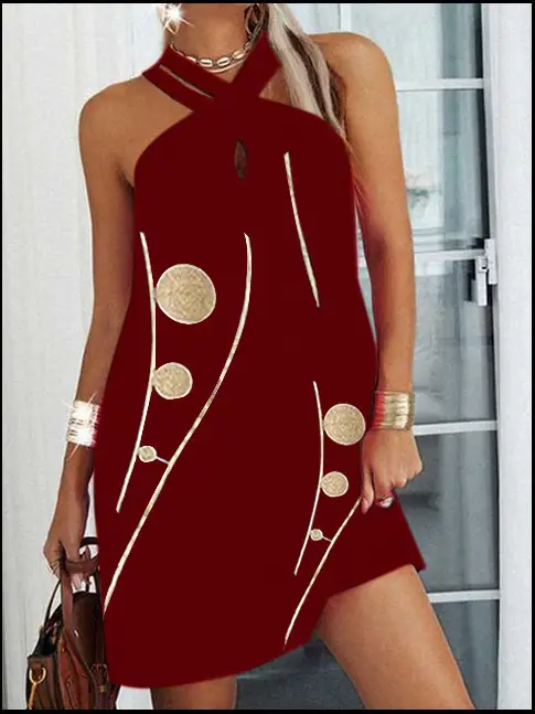 New Women's Loose Print Sleeveless Casual Dress