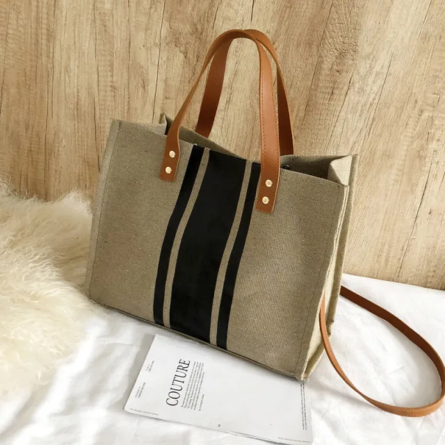 Portable Briefcase OL Professional Business Commuting Stripes Handbag Khaki - Shop at LoveMi