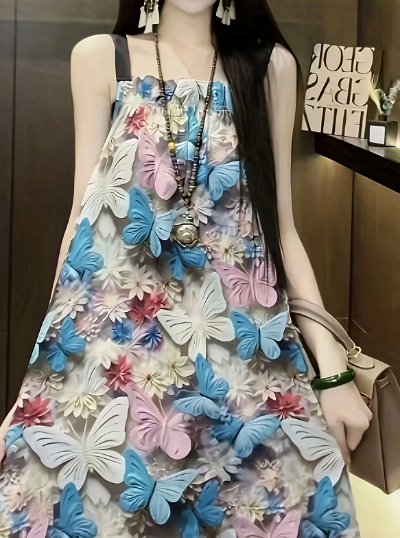 Dimensional Butterfly And Flower Slip Dress Style2 - Shop at LoveMi