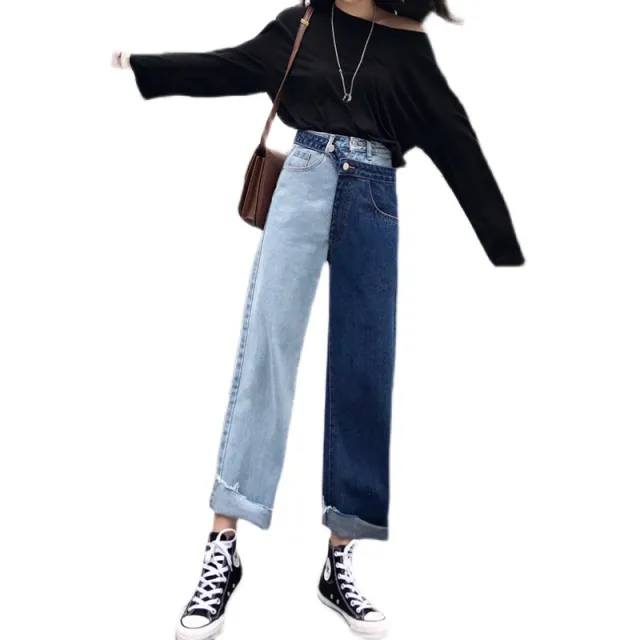 New style Casual Straight leg Trousers For Autumn And Winter Color Matching Jeans S - Shop at LoveMi