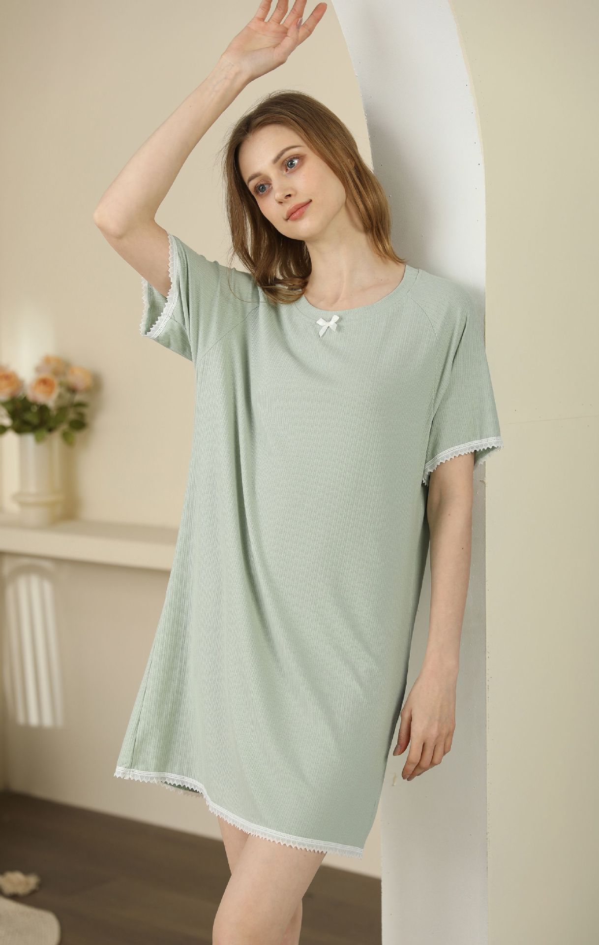 Title 18, Womens Round Neck Rayon Nightdress Short-sleev...