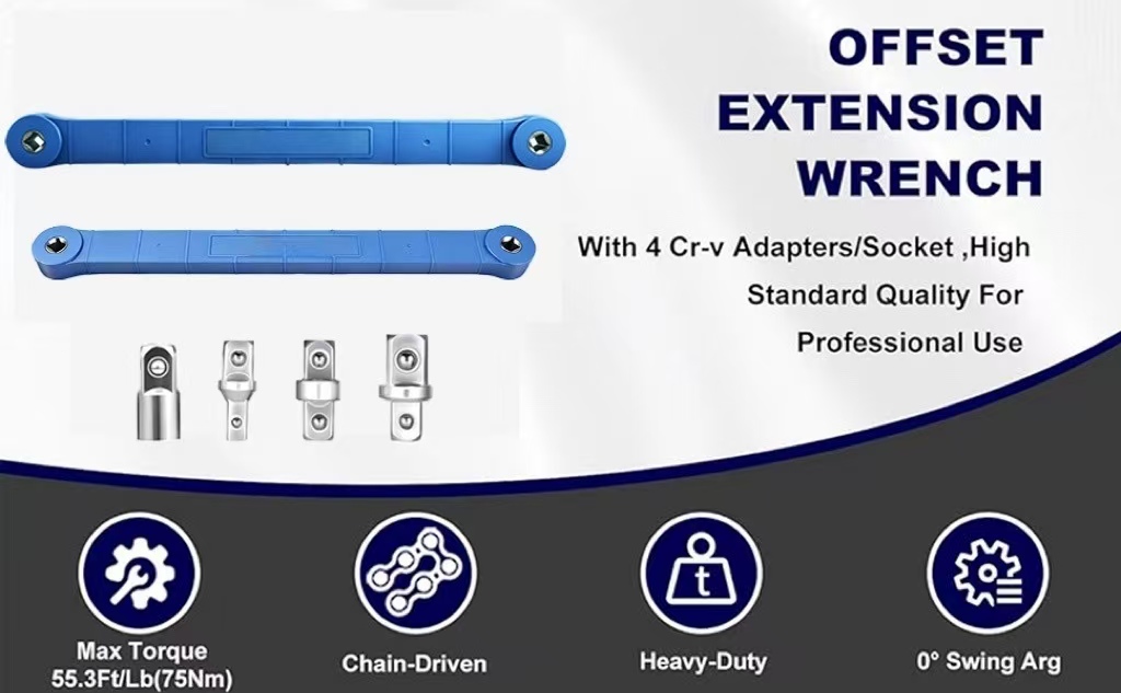 15.4in Offset Extension Wrench Tight Reach Set Drive Adapter For Automotive — image 11