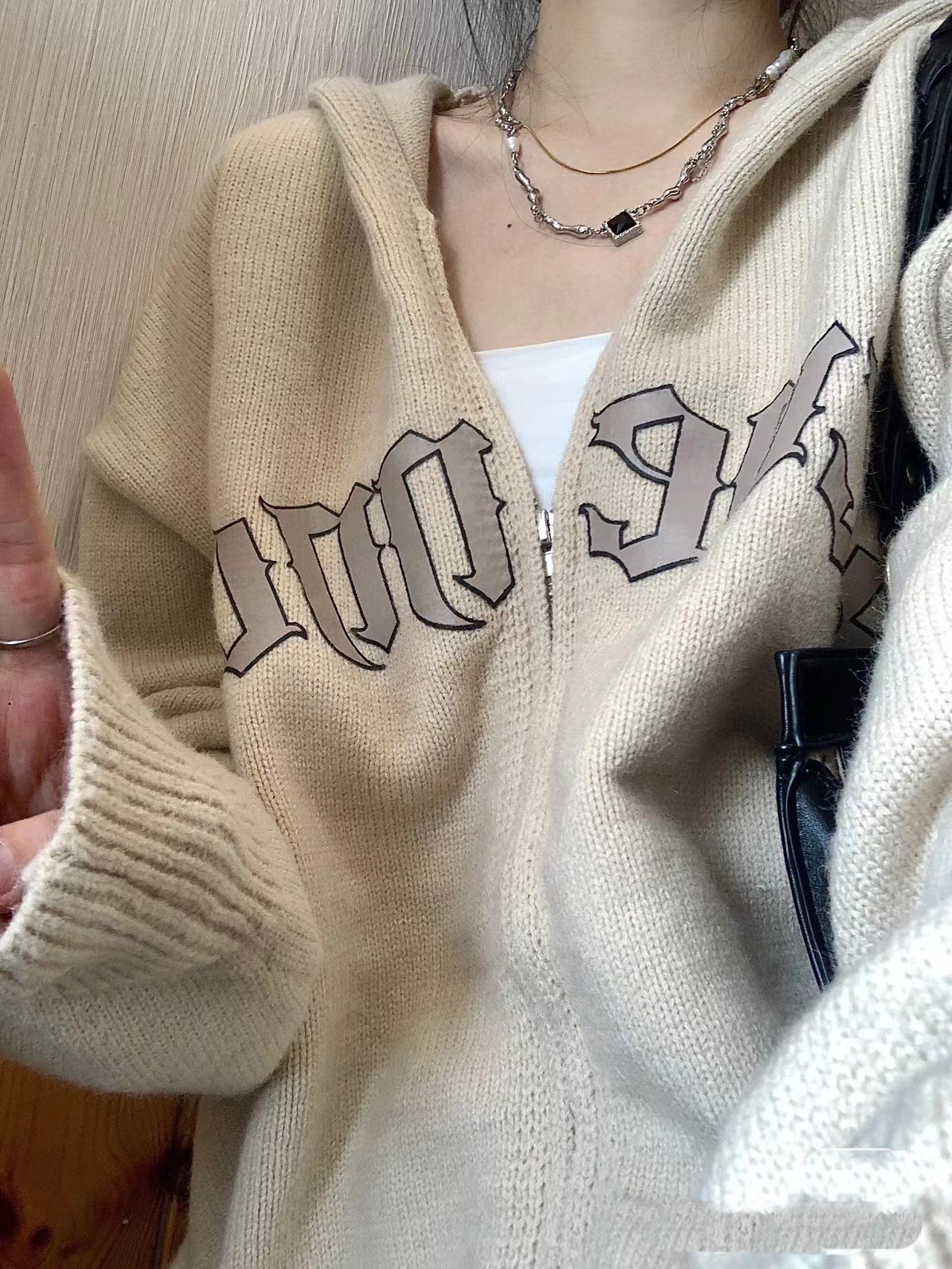 Idle Style Hooded Sweater Sweater Coat Women's Spring And Autumn Retro Japanese Loose Cardigan Design Zipper Top Apricot Coat - Shop at LoveMi