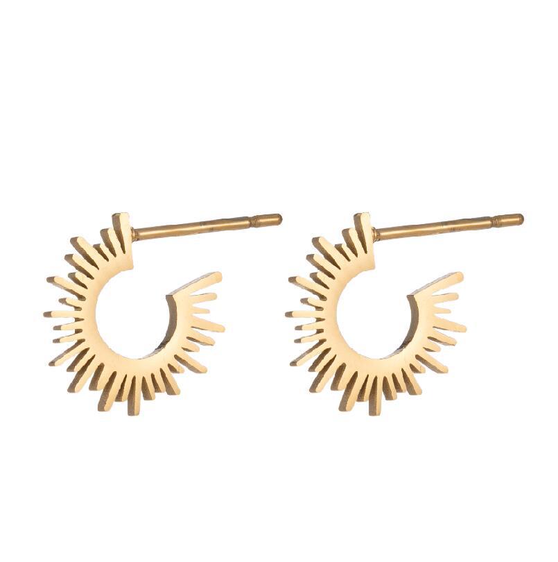 18K Gold Stainless Steel Korean Female Round Geometric Sun Flower Stud Earrings