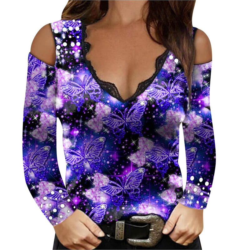 Title 5, Long Sleeve Sexy Printed V-neck Lace Strapless ...