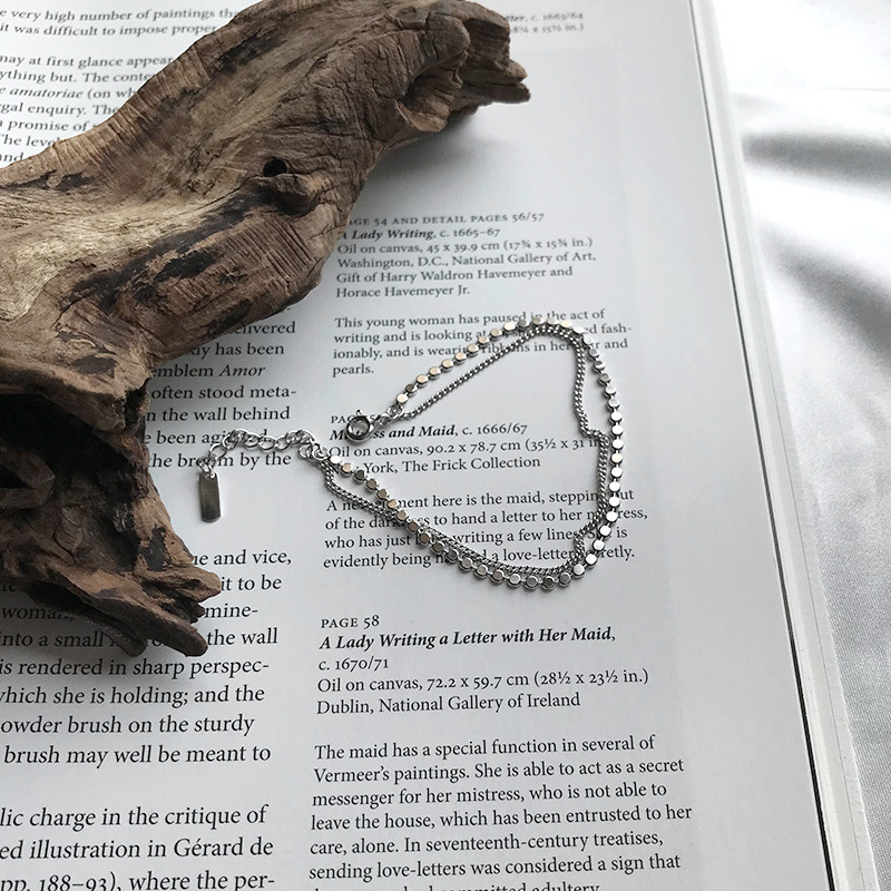 Sterling Silver Fashion Simple Personality Flat Bead Double Layer Bracelet Women