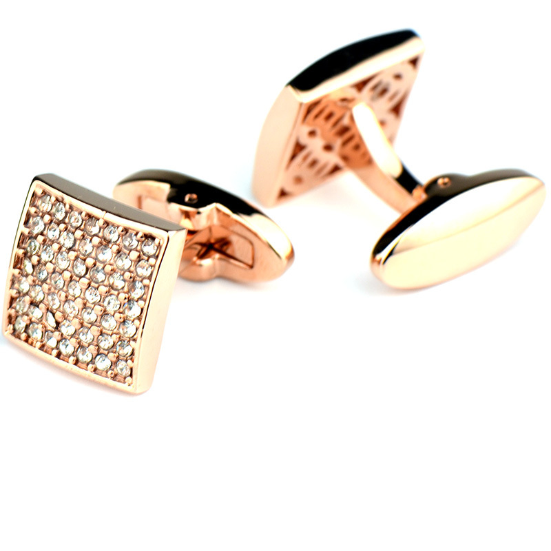 Full Diamond Precision White Diamond Cufflinks Rose Gold French Cufflinks — foto 4