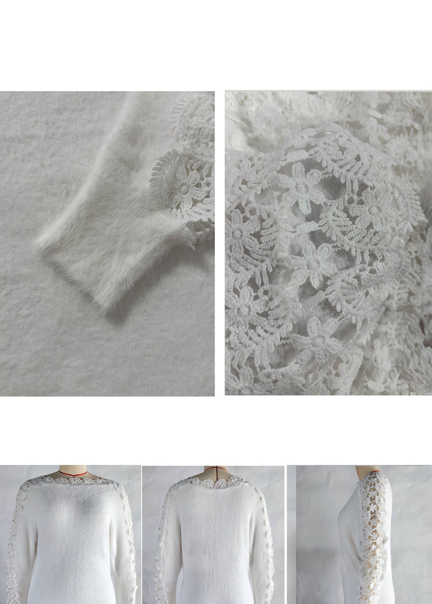 Amazon Knitted Sweater With A Stylish Off-The-Shoulder Neckline, Lace Patchwork Sleeves, Cross-Border Foreign Trade Women's Clothing, Solid Color Top With Hollow-Out Design
