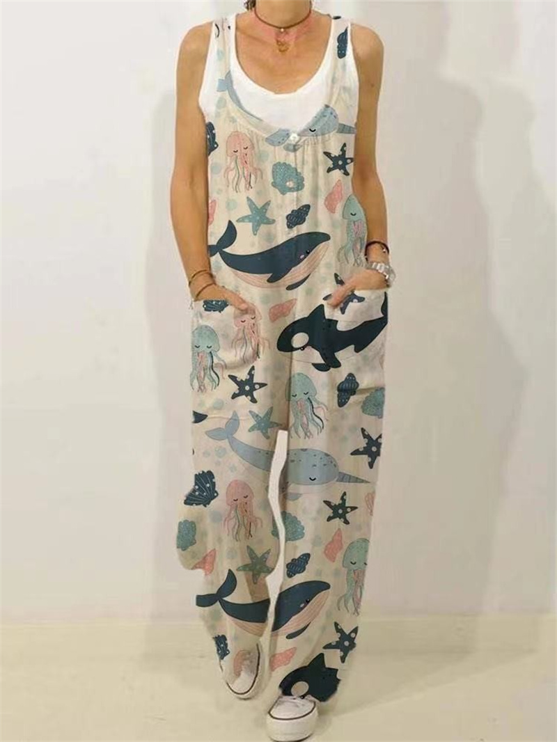 Women's Animal Floral Botanical Print Casual Sleeveless Loose Jumpsuit - Image 2
