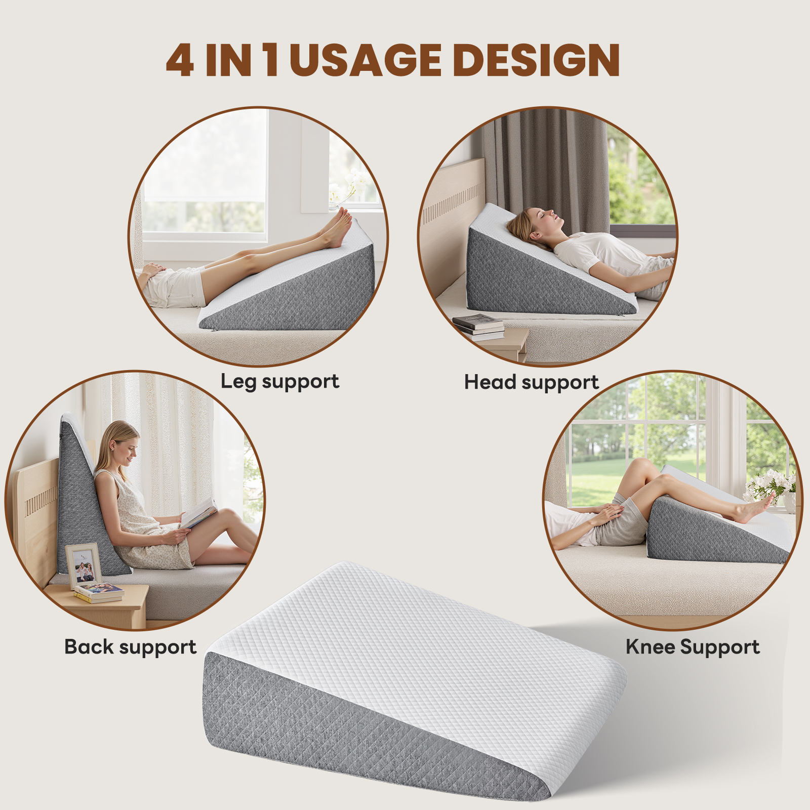 Wedge Pillow, Body Pillow , White& Grey — view 3