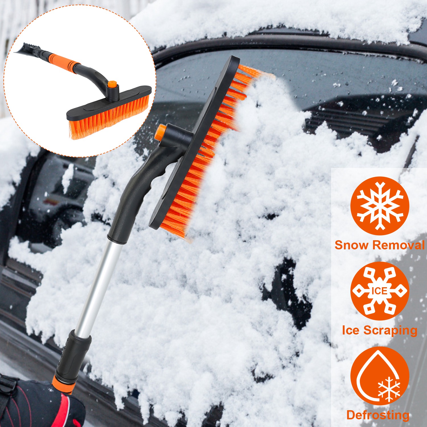 3 Color Options -- 1Pc 3 In 1 Windshield Ice Scraper Extendable Car Snow Removal Tool Telescoping Car Broom Snow Shovel Automobile Frost Removal - Image 4