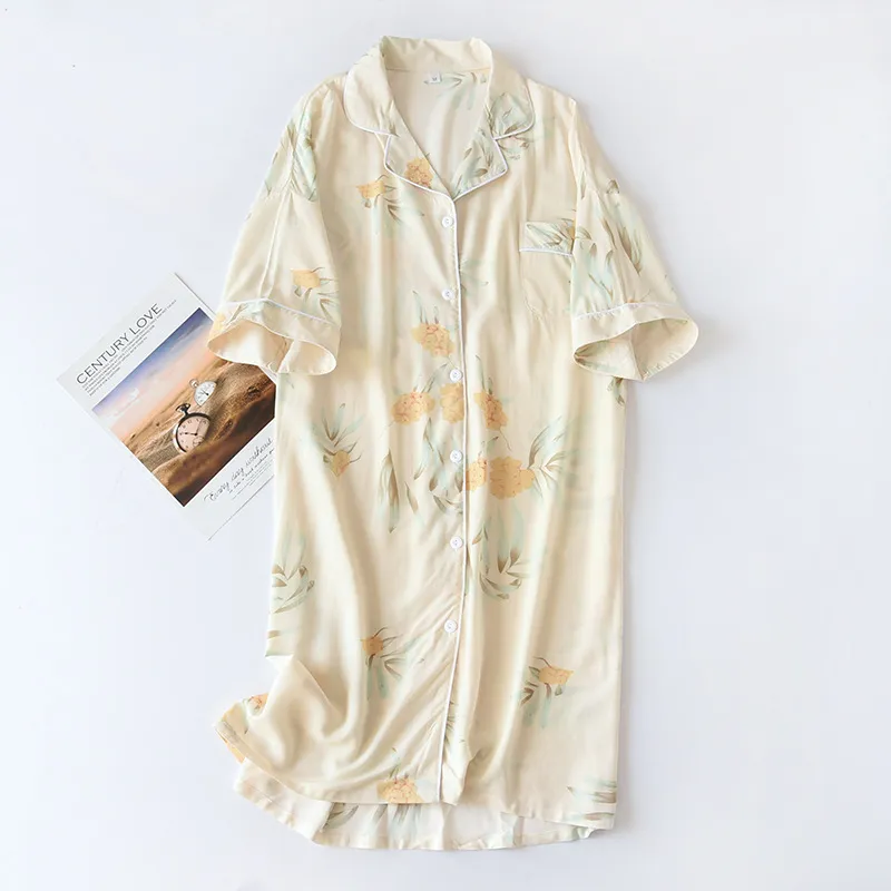 Cotton Sleeping Dress Cool Short Sleeves - Yellow Grape