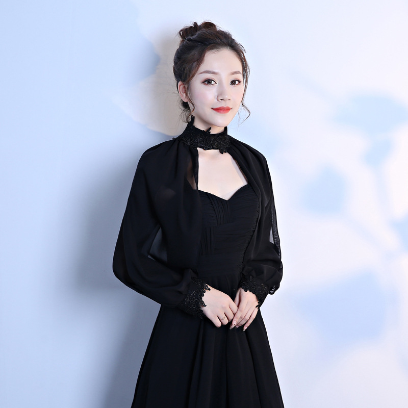 Yarn Dress Chiffon Thin Long-sleeved Black All-match Everyday