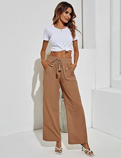 Explosive Style Solid Color Tie Wide Loose Fashion Casual Wide-leg Trousers