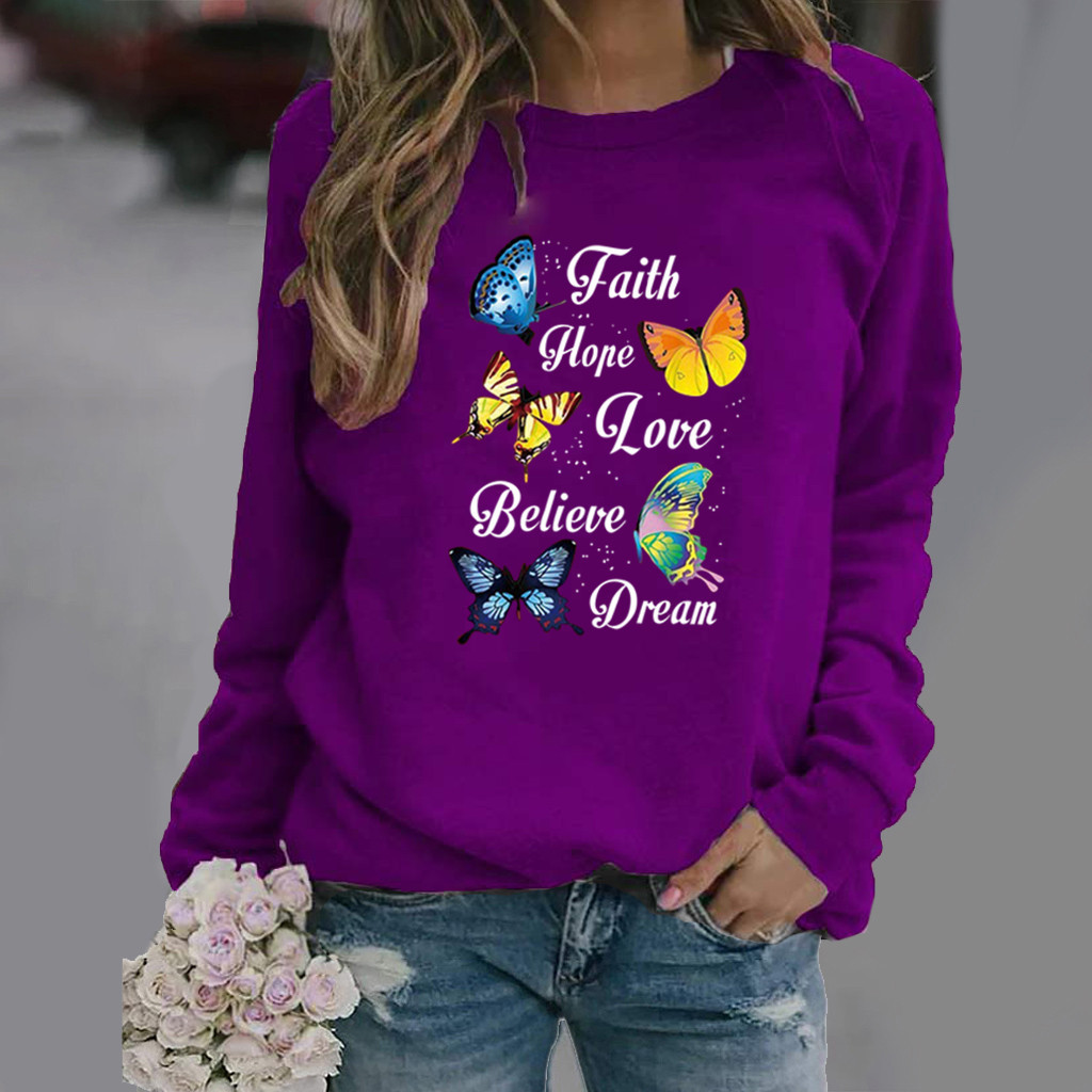 Title 6, Butterfly Print Long-sleeved Round Neck Sweatshirt