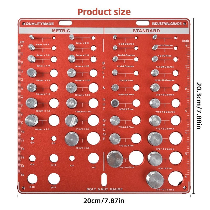 Nut And Bolt Thread Size Checker Metric & Inch 34 Identifier Gauge Board — image 4