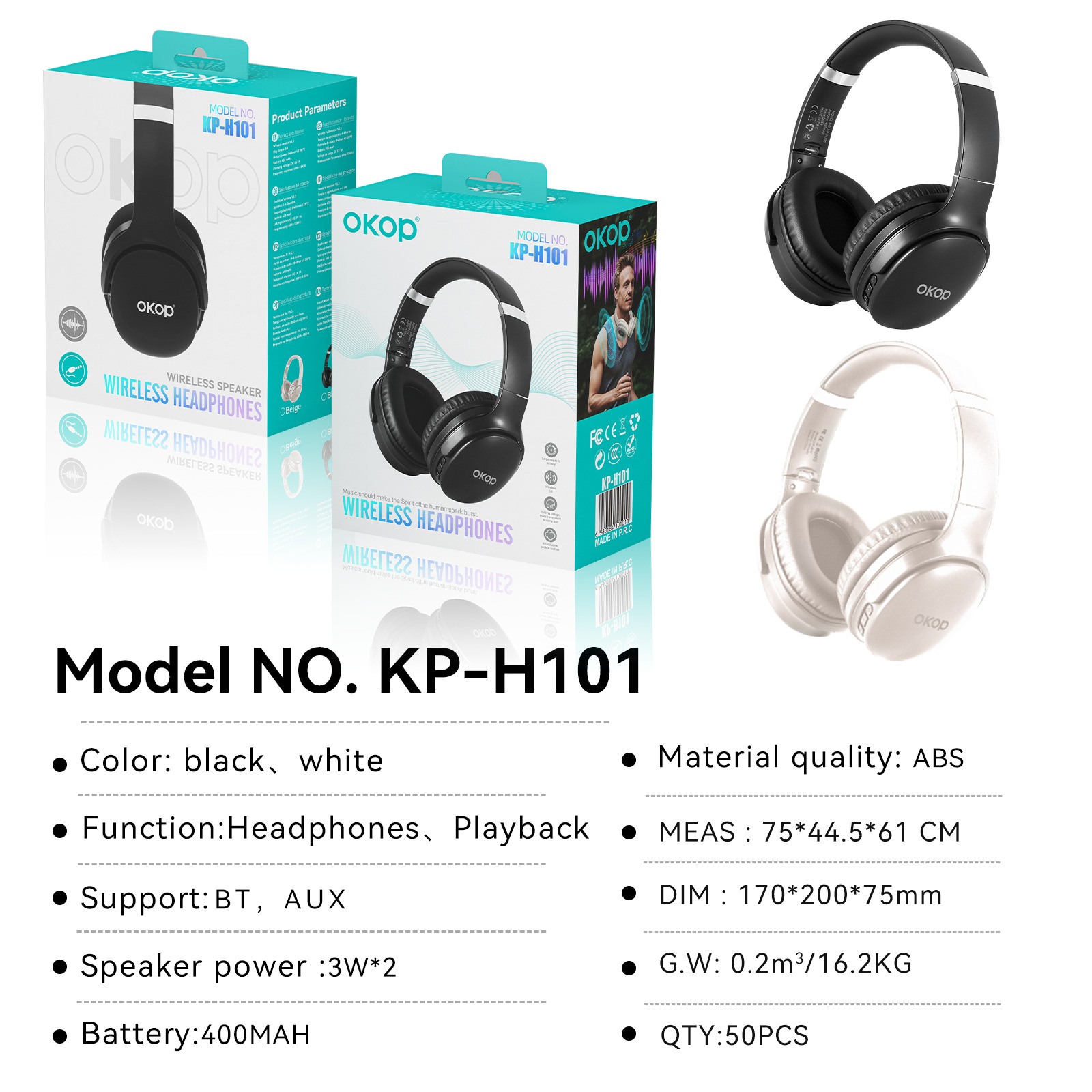 KP-H101 Best-Selling In-Stock Over-Ear Bluetooth Noise-Canceling Headphones Waterproof Sweatproof Sports Ready Ultra-Long Battery Life Low-Latency Gaming 3