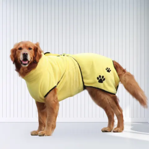Soft and Absorbent Pet Embroidered Bathrobe Coral Fleece Pajamas