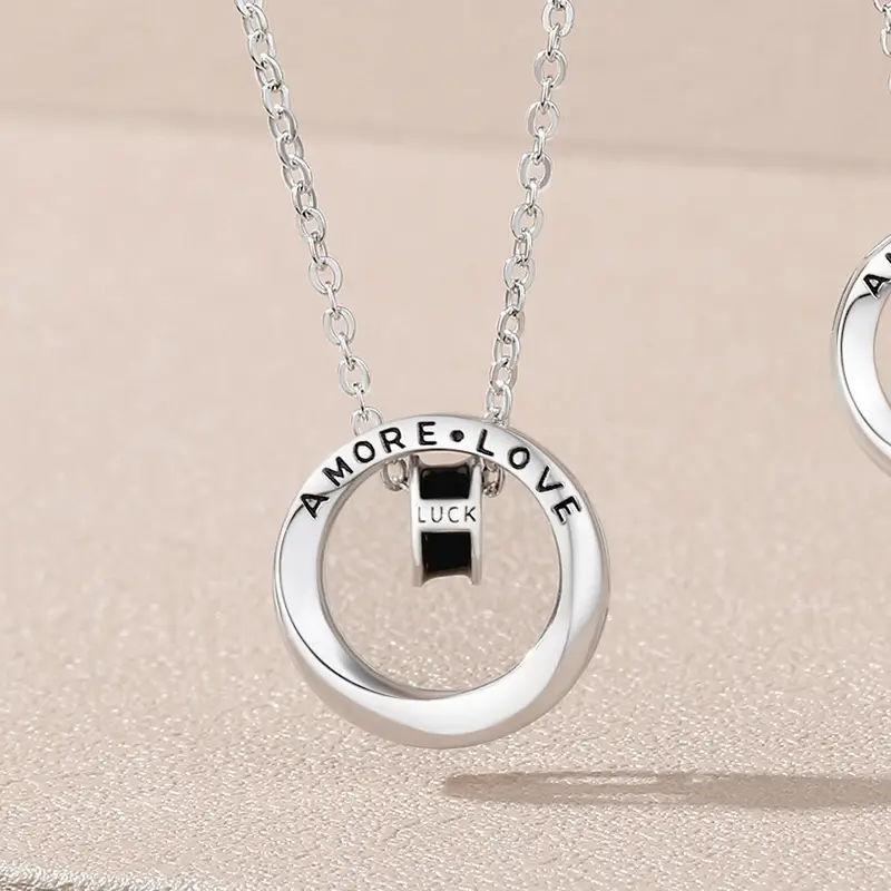 Double Ring Moby Couple Necklace Male And Female Pair