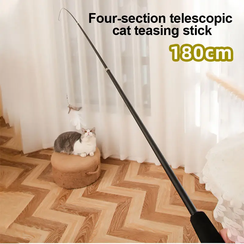 Pet Toy Cat-teasing Stick Extendable 180cm Rod Feather Replacement