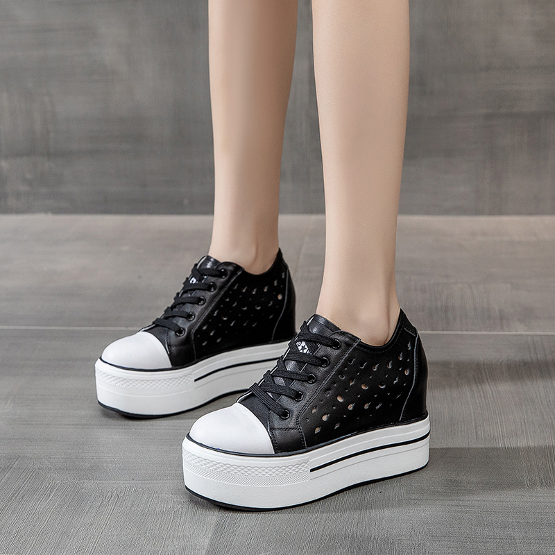 Increased 9cm Platform Shoes Thick-soled Hollow Lace-up Casual Shoes