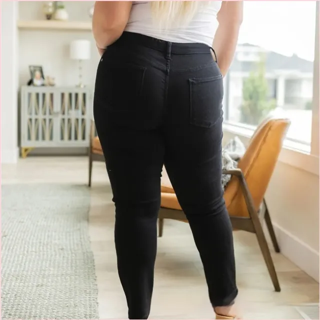 Women's Fashionable Simple High grinding Elastic Plus Size Jeans Black Regular - Shop at LoveMi