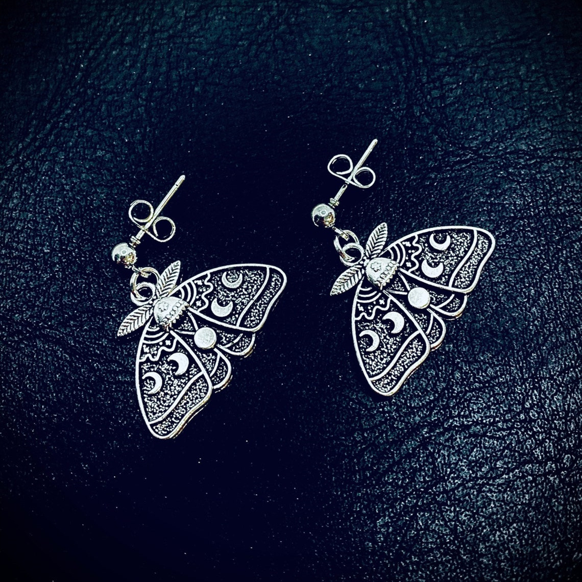Women's Silver Sun Moon Moth Drop Earrings