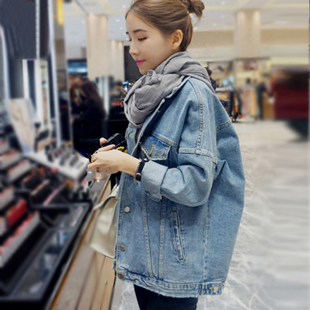 Spring And Autumn Korean Style Student Denim Jacket Women's Mid length Blue - Shop at LoveMi