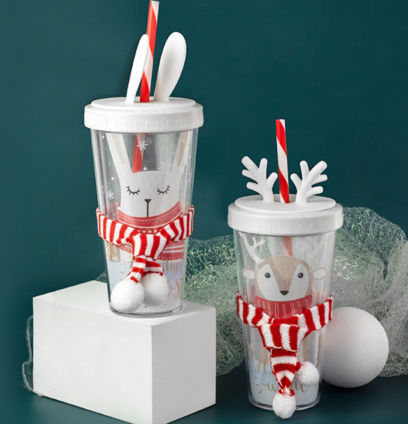 Warm Hand Guard Flat Cover Straw Double Layer Plastic Cup