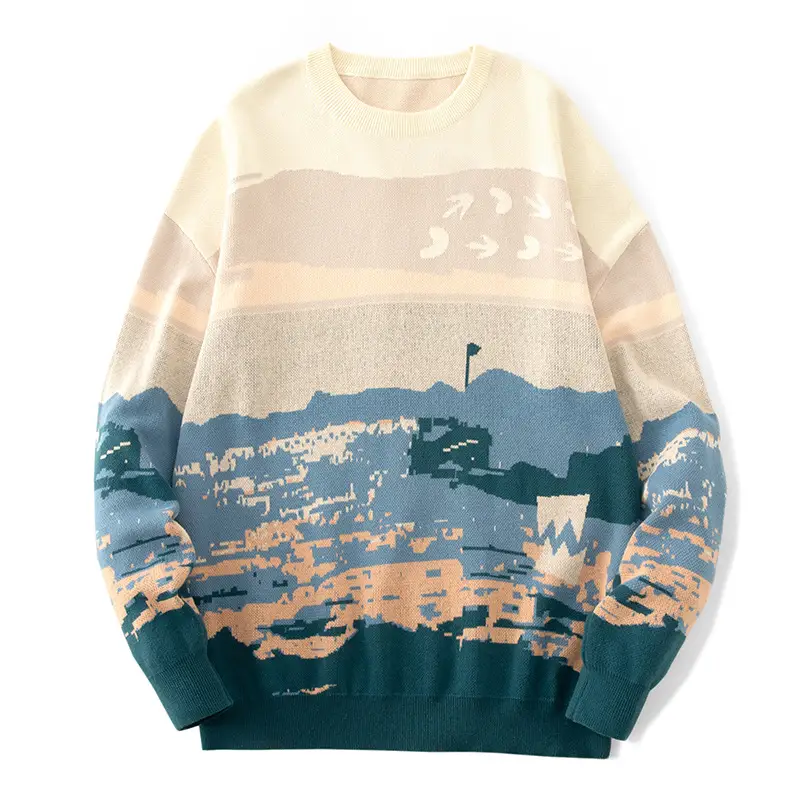 Round Neck Pullover Men's Knit Sweater Long Sleeves