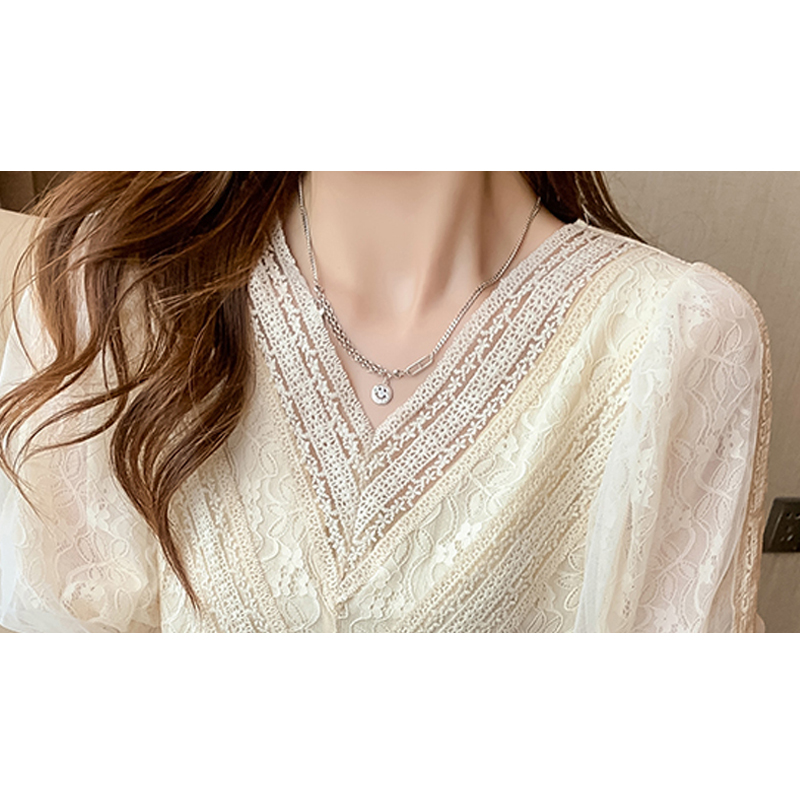 Ladies Style V-Neck Pullover Puff Sleeve T-Shirt