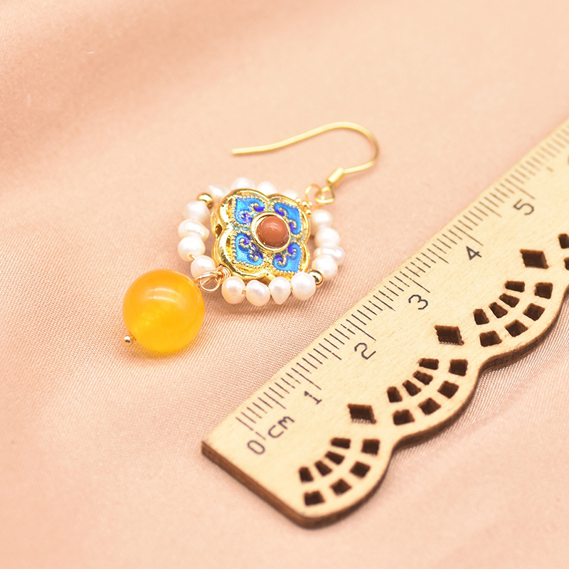 Blue Earrings Natural Freshwater Pearl Jade Earrings Female Jewelry