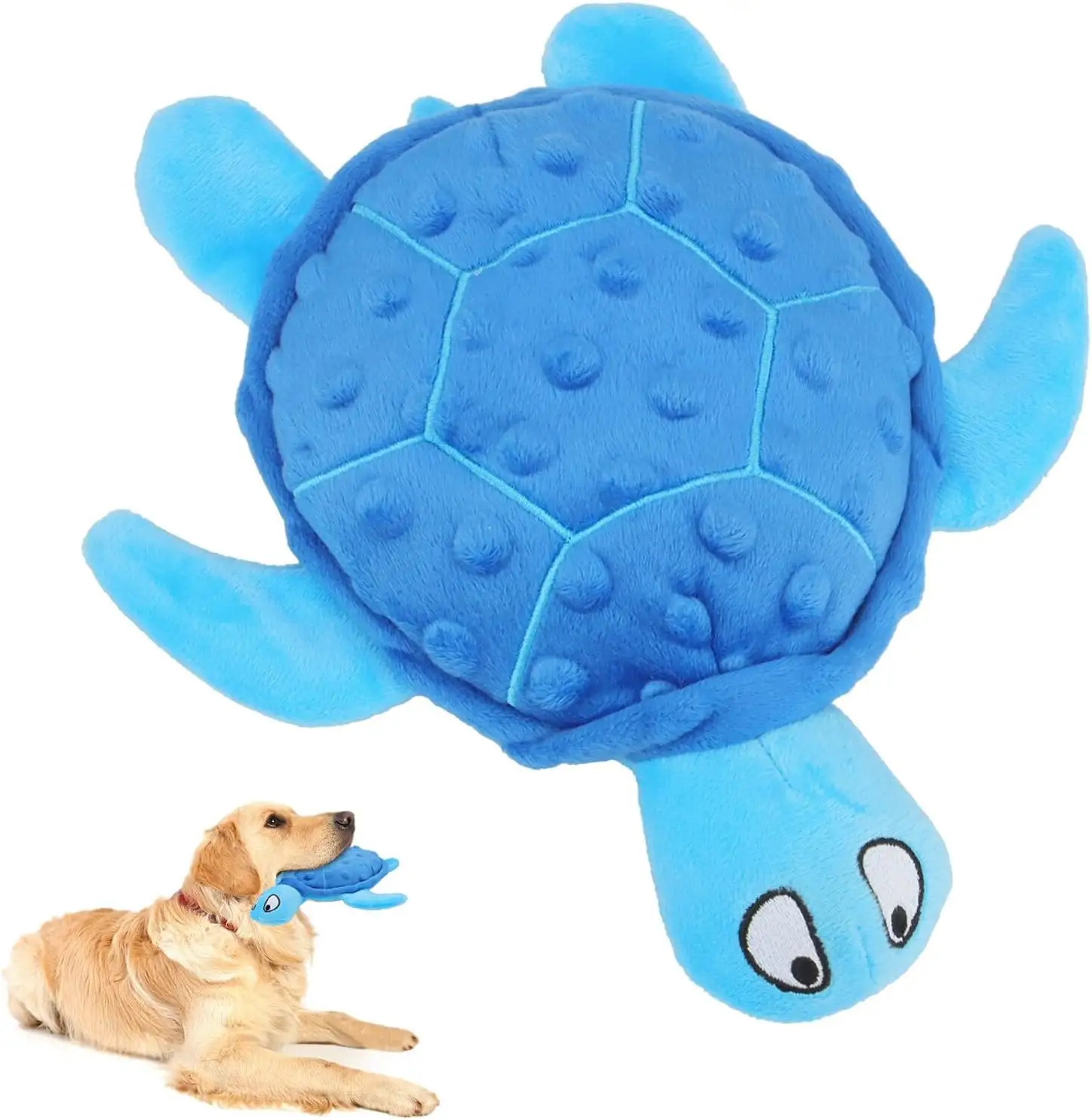 Squeaky Sea Turtle Plush Dog Toy - Durable — Blue
