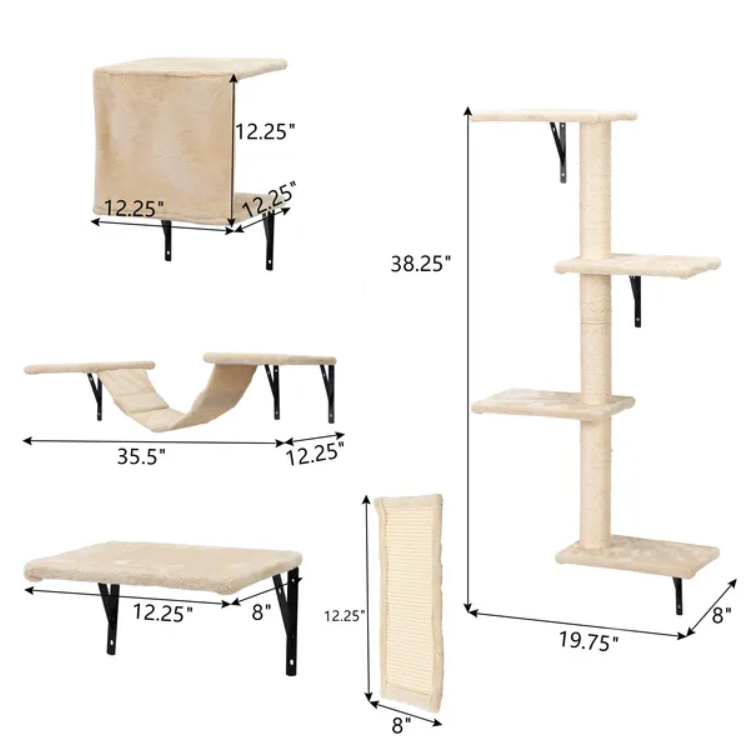 5 Pcs Wall Mounted Cat Climber Set  Floating Cat Shelves And Perches  Cat Activity Tree With Scratching Posts  Modern Cat Furniture