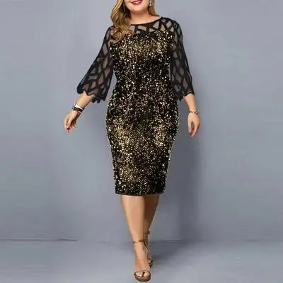 Plus Size Sequin Birthday Party Dress Black Gold - Shop at LoveMi