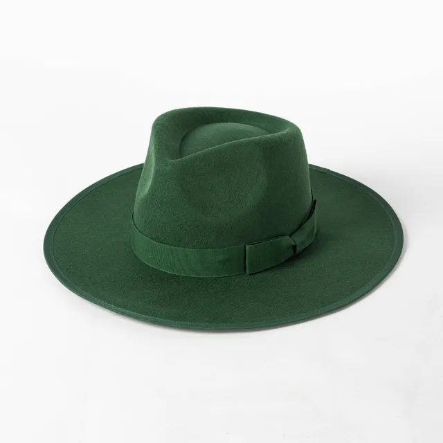 New Fashion Retro Crown Jazz Top Bow Wrapped Woolen Top Hat Dark Green - Shop at LoveMi