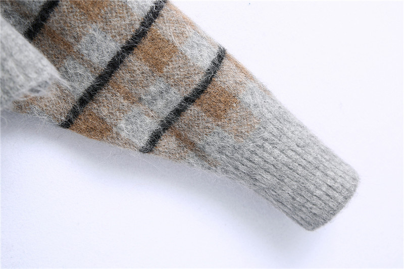 Women's Wool Blend Check Pullover Turtleneck Knit Sweater