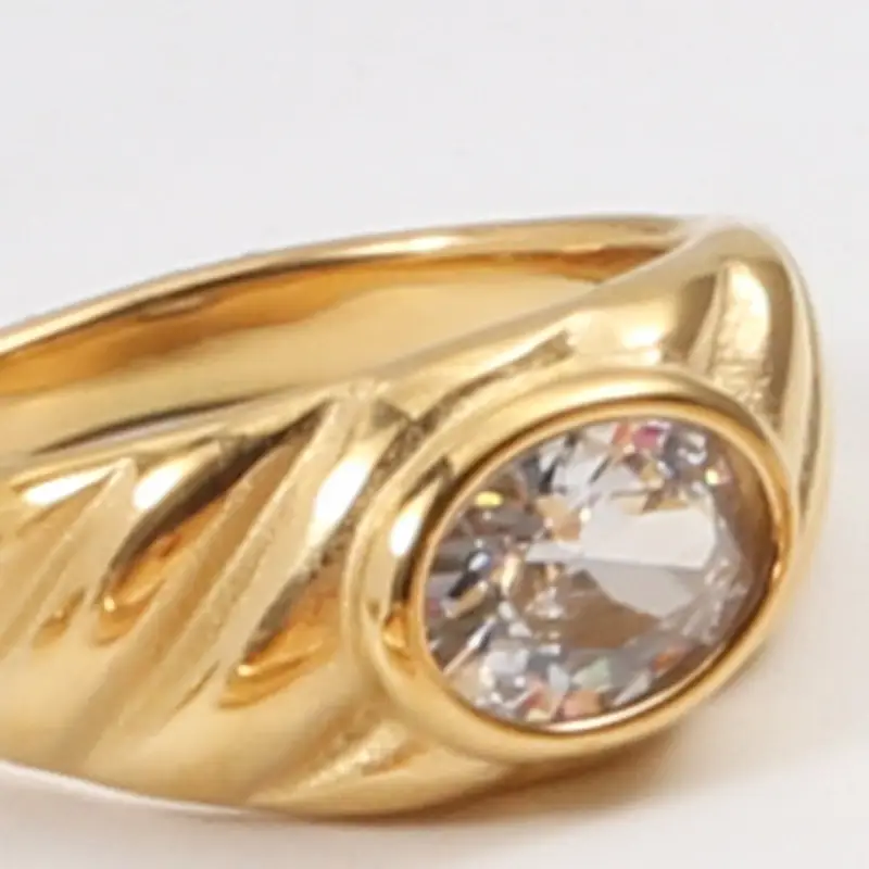 Titanium Steel Gold Plated Multicolor Zircon Ring