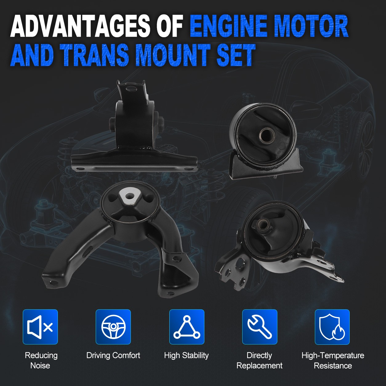 4x Engine Motor Mount Set For 07-16 Dodge Caliber -Jeep Compass Patriot 2.0L 2.4L