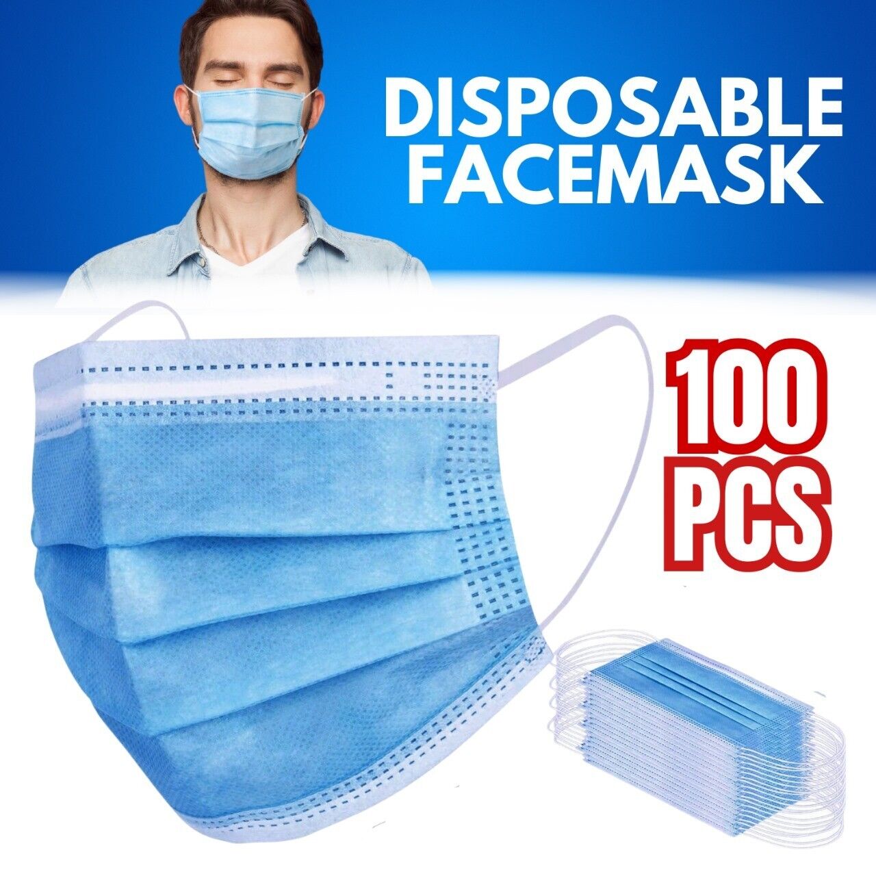 Disposable 3-Ply Earloop Face Masks, Face Masks, Masks Disposable, 3 Layer Protection Blue Disposable Face Masks Non Medical Surgical Disposable 3Ply Earloop Mouth Cover for Adult & Teenager, 100 PCS, 3-Ply Face Masks For Adults [Pack of 100] Disposable B