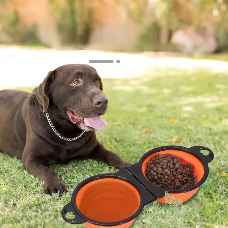 Silicone Outdoor Folding Double Bowl Pet Dog