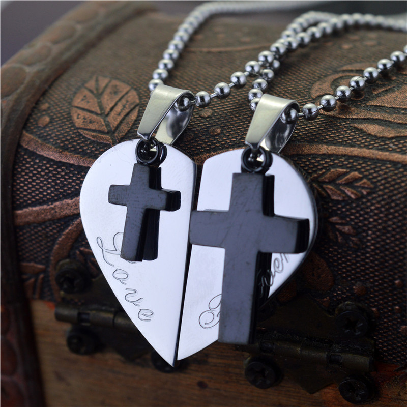Double Love Cross Couple Necklace Variety Of Options Titanium Steel Men's And Women's Pendants