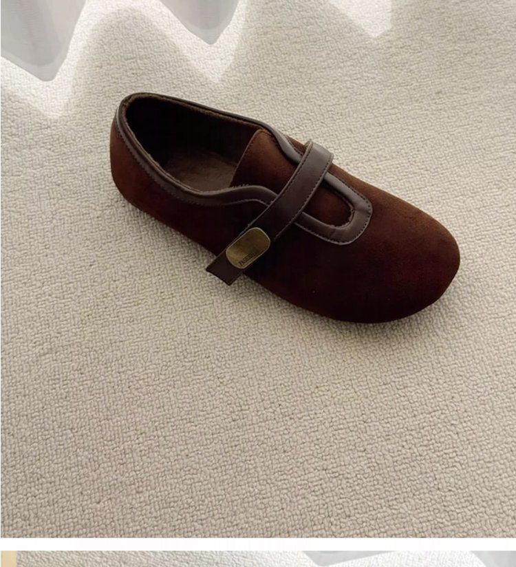 Women's round toe woolen velcro ballet flats black grey lifestyle view