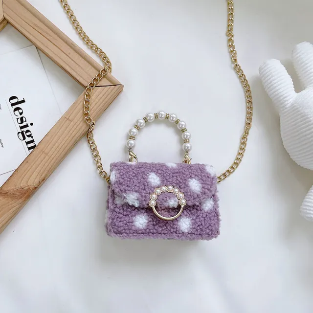 Lamb Hair Wave Point Child Girl Pearl Bag Purple - Shop at LoveMi
