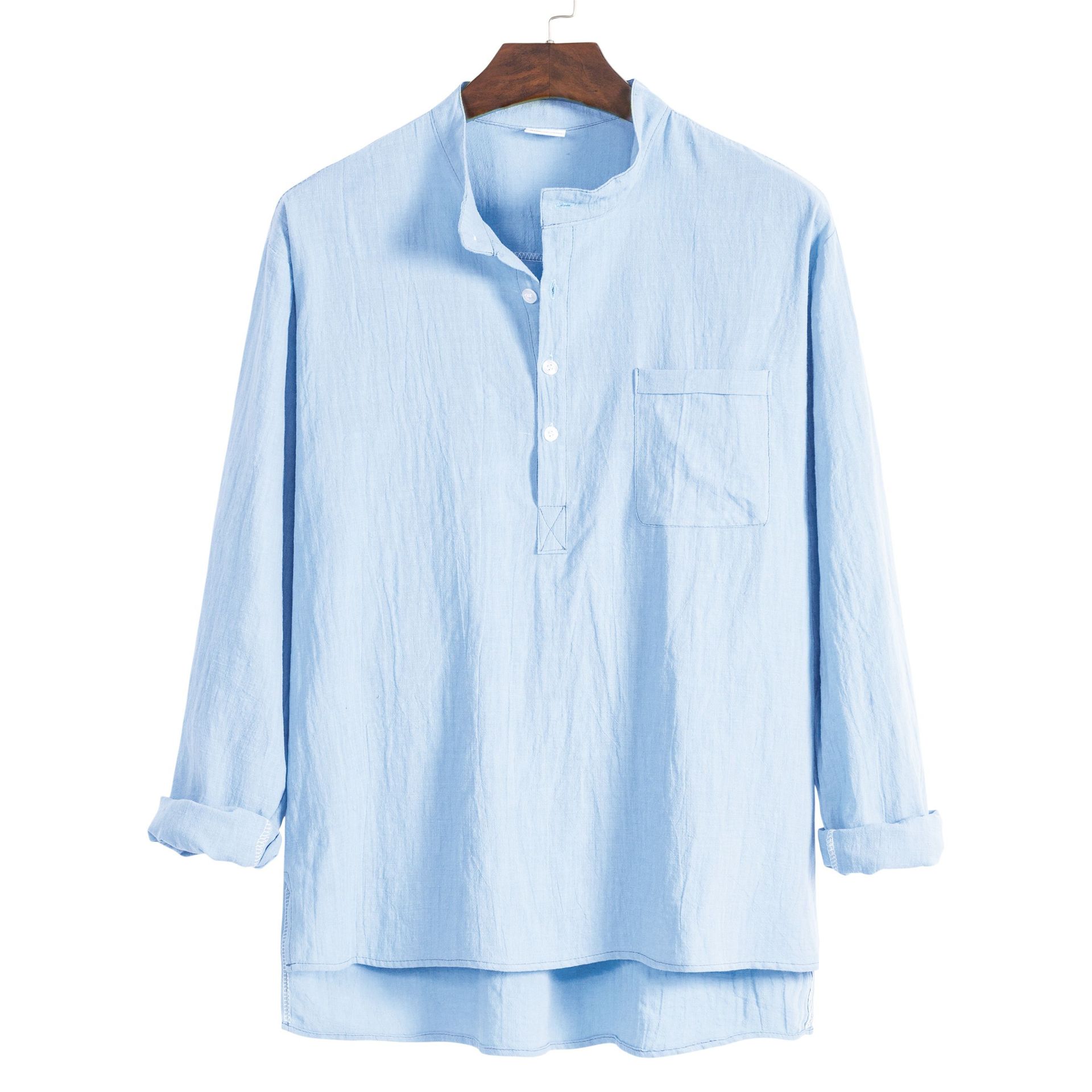 Cotton Linen Men's Casual Plus Size Long-sleeved Shirt