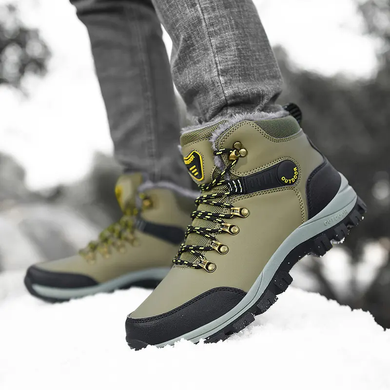 Winter Snow Boots Men Warm Plush Ankle Hiking Lace-up