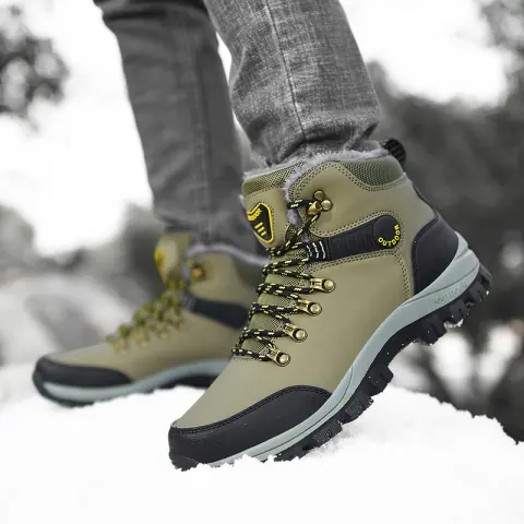 Winter Snow Boots Men Warm Plush Ankle Hiking Lace-up