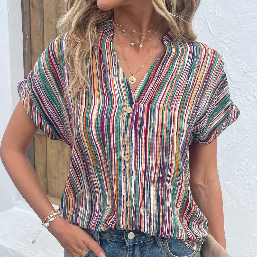 Title 7, Camicia casual da donna a righe colorate con bo...