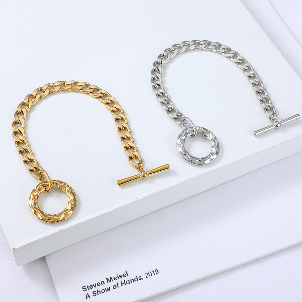 Irregular Bump OT Buckle Cuban Tank Chain Titanium Steel Couple Bracelet